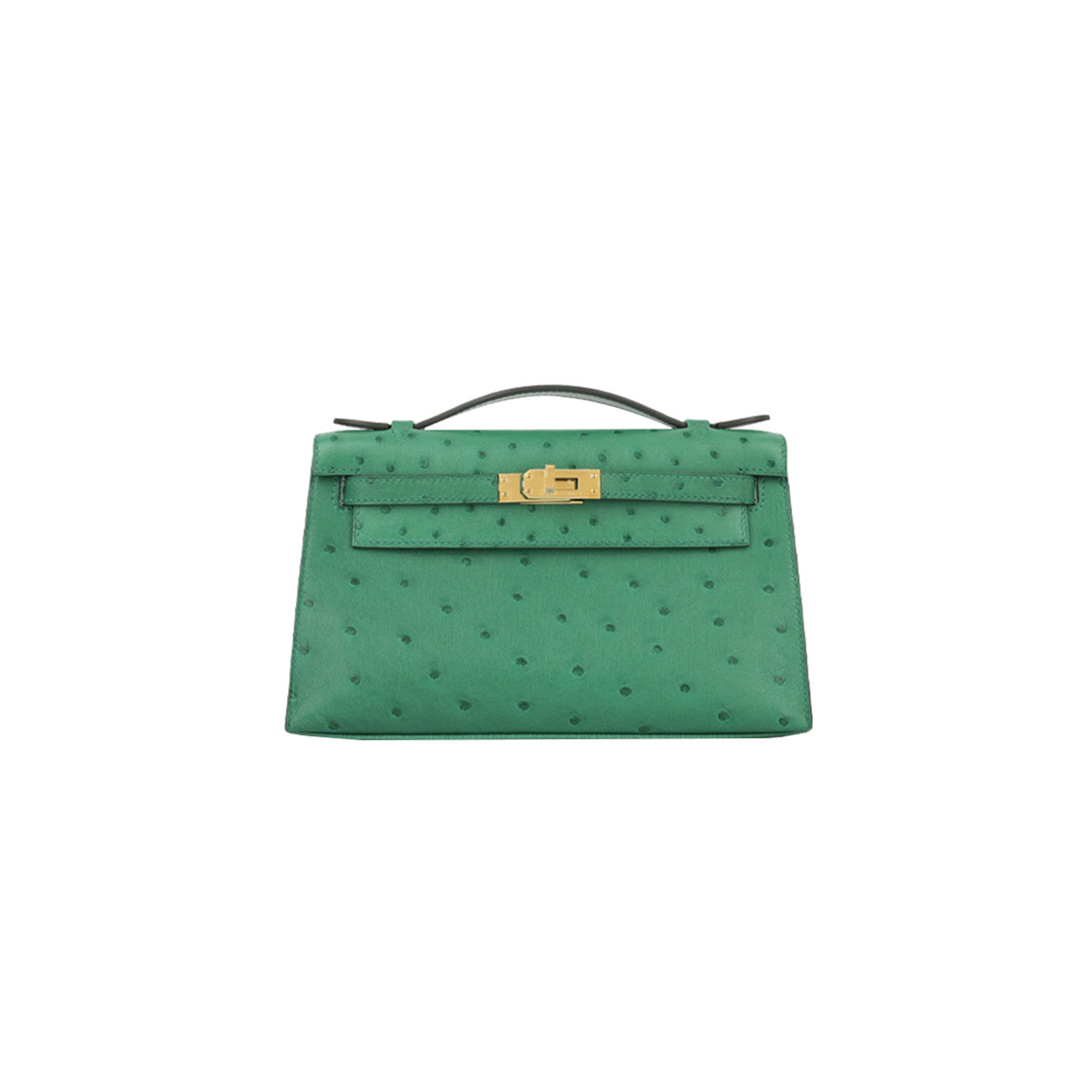 HERMÈS MASTER OSTRICH KELLY POCHETTE WITH GOLD HARDWARE (22*14*7cm)